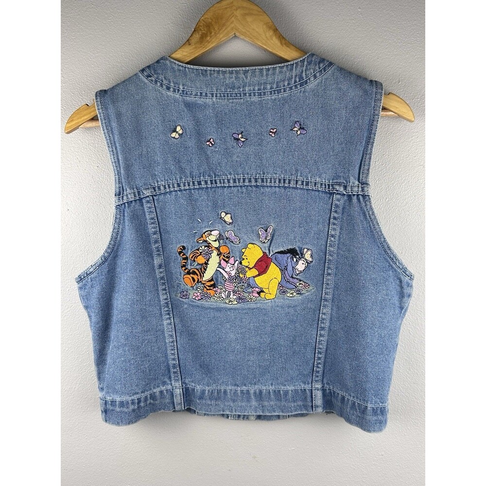 Vtg Winnie The Pooh And Friends Denim Vest Embroidered Front And Back Size M Y2k - Picture 2 of 9